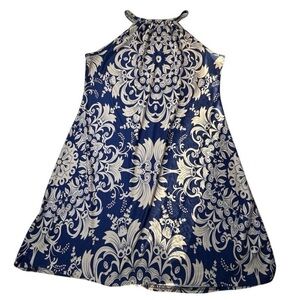 Lily by Firmiana 1X Navy White Floral Sleeveless Halter Dress